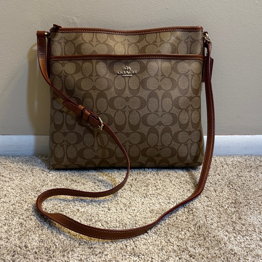 Coach Tan and Brown Signature Crossbody Bag